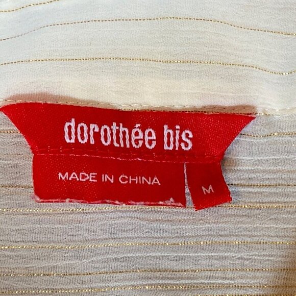 Dorothee Bis Button Up Shirt  Womens Size M Gold Metallic Stripes Semi Sheer - Picture 6 of 7